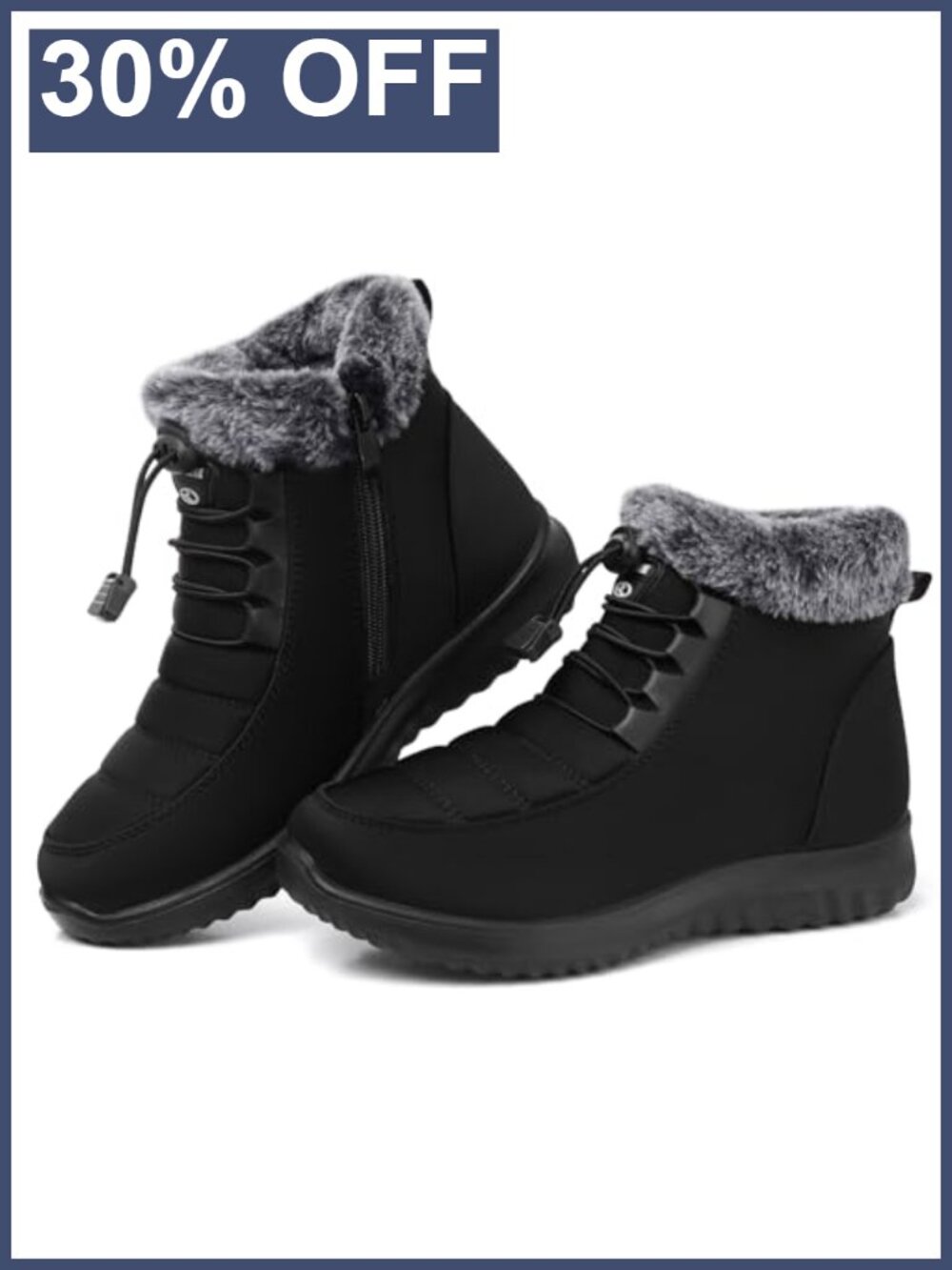 Faux Fur Lined Winter Snow Ankle Boots Water Resistant Slip On